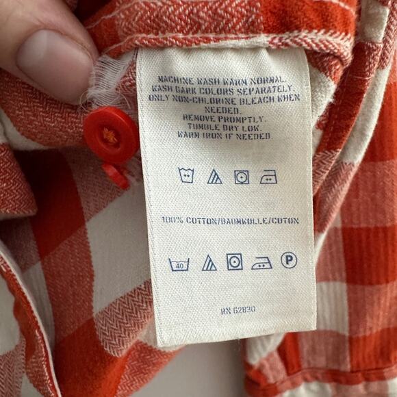 Land's End canvas women's extra smalll plaid orange and cream shirt 100% cotton - Picture 5 of 8